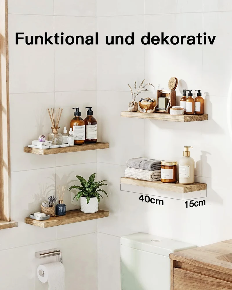 Amada Wandregal Holz Set aus 4, 40cm Paulownia-Holz Schweberegal, Hellbraun