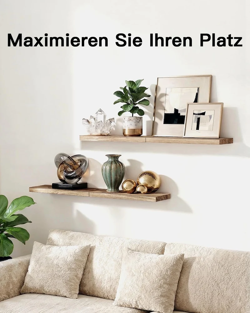 Amada Wandregal Holz Set aus 4, 40cm Paulownia-Holz Schweberegal, Hellbraun