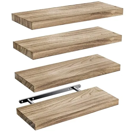 Amada Wandregal Holz Set aus 4, 40cm Paulownia-Holz Schweberegal, Hellbraun