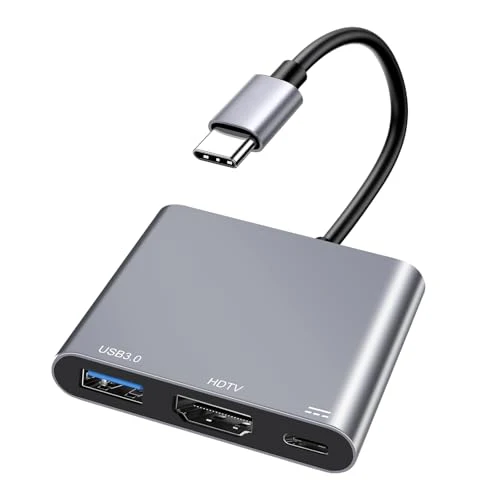 USB C auf HDMI Adapter, 4K HDMI 3-in-1 USBC Adapter with PD 100W & USB 3.0 5Gbps Port für MacBook Pro/Air, iPad, Laptop, Samsung, HP, Surface etc