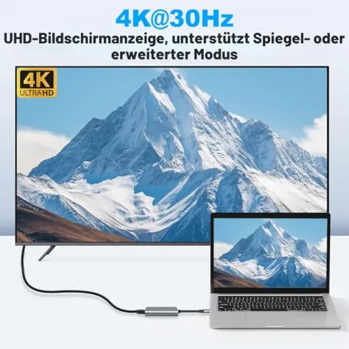 USB C auf HDMI Adapter, 4K HDMI 3-in-1 USBC Adapter with PD 100W & USB 3.0 5Gbps Port für MacBook Pro/Air, iPad, Laptop, Samsung, HP, Surface etc