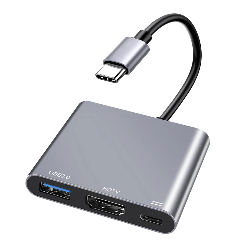 USB C auf HDMI Adapter, 4K HDMI 3-in-1 USBC Adapter with PD 100W & USB 3.0 5Gbps Port für MacBook Pro/Air, iPad, Laptop, Samsung, HP, Surface etc