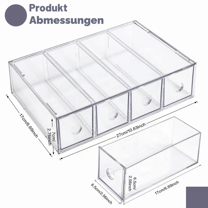 Schreibtisch Organizer mit 8 Schubladen, ToyaJeco Stapelbare Desktop Aufbewahrungsbox mit herausnehmbarer Schublade, Klar Brillenorganizer für Office Supplies Schreibwaren Markierungen Sonnenbrille