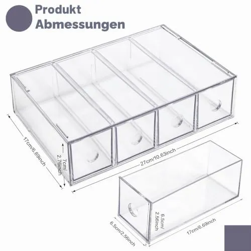 Schreibtisch Organizer mit 8 Schubladen, ToyaJeco Stapelbare Desktop Aufbewahrungsbox mit herausnehmbarer Schublade, Klar Brillenorganizer für Office Supplies Schreibwaren Markierungen Sonnenbrille