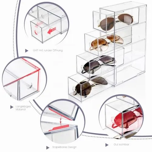 Schreibtisch Organizer mit 8 Schubladen, ToyaJeco Stapelbare Desktop Aufbewahrungsbox mit herausnehmbarer Schublade, Klar Brillenorganizer für Office Supplies Schreibwaren Markierungen Sonnenbrille