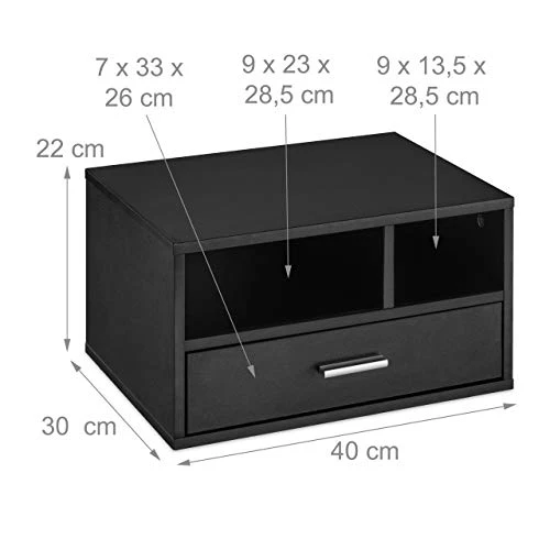 Relaxdays Druckerständer Schreibtisch, 3 Fächer, Regal für Drucker, Druckerhalter, H x B x T: 22 x 40 x 30 cm, schwarz