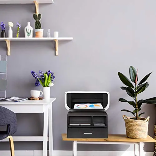 Relaxdays Druckerständer Schreibtisch, 3 Fächer, Regal für Drucker, Druckerhalter, H x B x T: 22 x 40 x 30 cm, schwarz