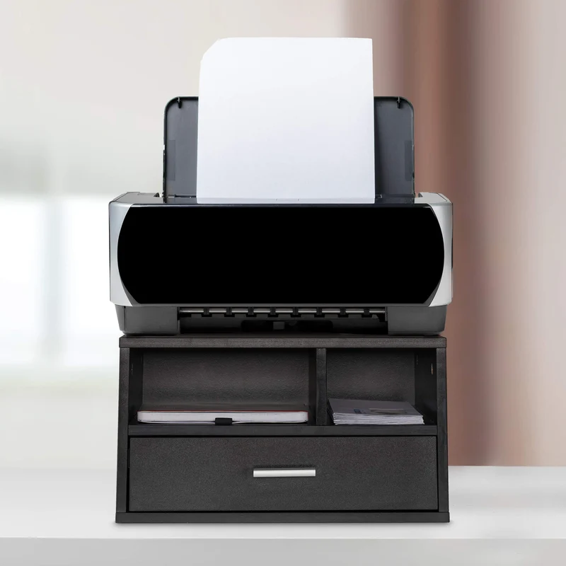 Relaxdays Druckerständer Schreibtisch, 3 Fächer, Regal für Drucker, Druckerhalter, H x B x T: 22 x 40 x 30 cm, schwarz