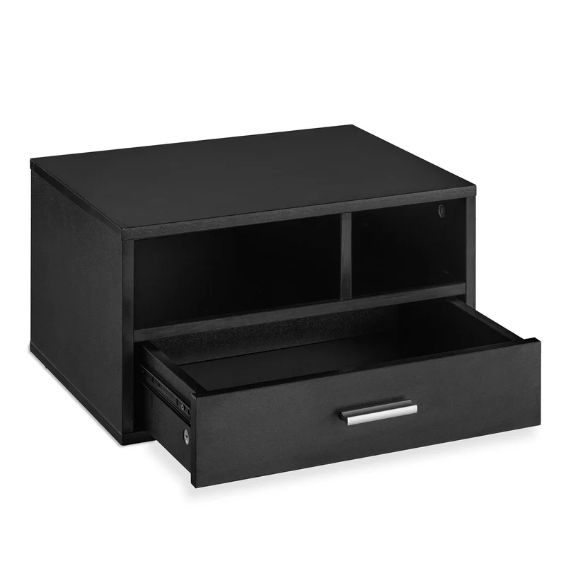Relaxdays Druckerständer Schreibtisch, 3 Fächer, Regal für Drucker, Druckerhalter, H x B x T: 22 x 40 x 30 cm, schwarz