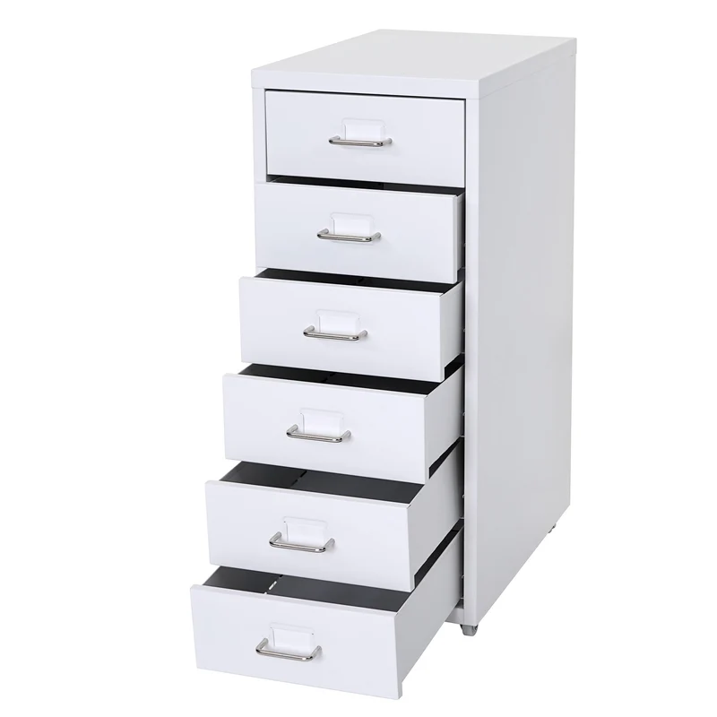 PROREGAL Rollcontainer Housten HxBxT 69x28x41cm 6 Schubladen Weiß Schubladenschrank Stahlschrank