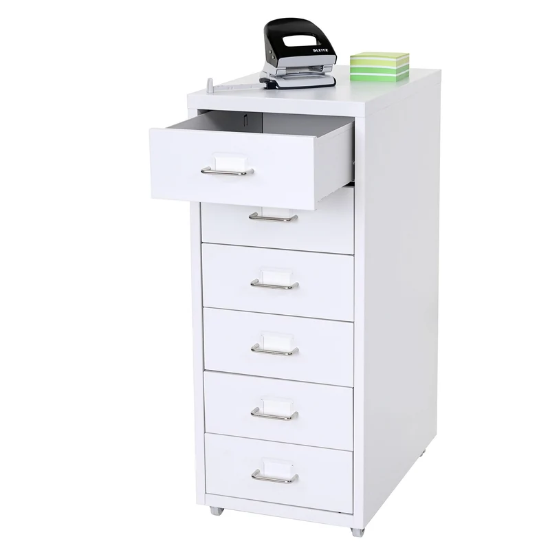 PROREGAL Rollcontainer Housten HxBxT 69x28x41cm 6 Schubladen Weiß Schubladenschrank Stahlschrank