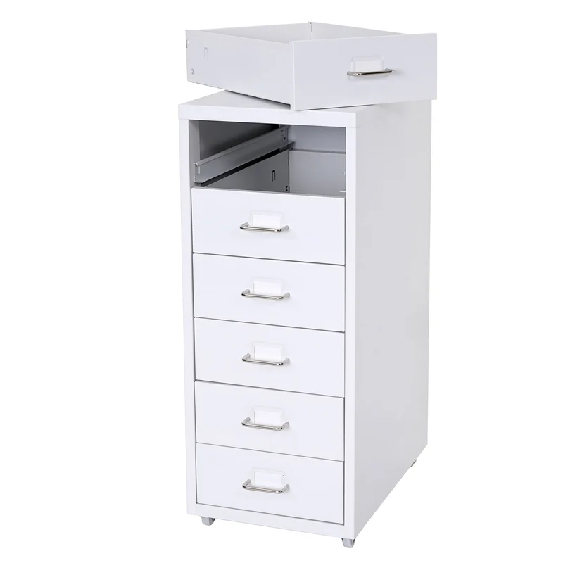 PROREGAL Rollcontainer Housten HxBxT 69x28x41cm 6 Schubladen Weiß Schubladenschrank Stahlschrank