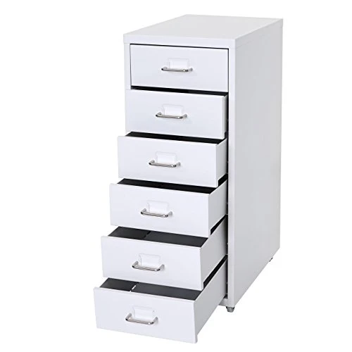 PROREGAL Rollcontainer Housten HxBxT 69x28x41cm 6 Schubladen Weiß Schubladenschrank Stahlschrank