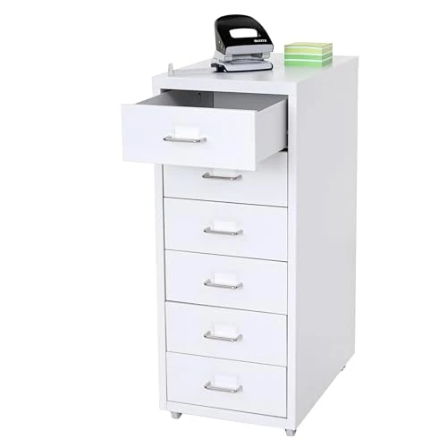 PROREGAL Rollcontainer Housten HxBxT 69x28x41cm 6 Schubladen Weiß Schubladenschrank Stahlschrank