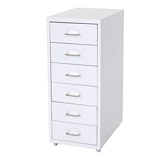PROREGAL Rollcontainer Housten HxBxT 69x28x41cm 6 Schubladen Weiß Schubladenschrank Stahlschrank