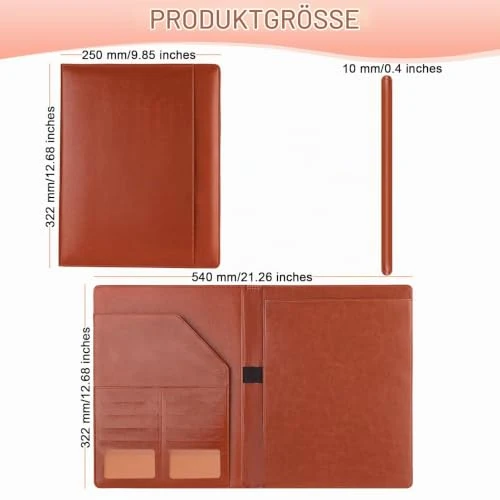 HAUTOCO A4 Schreibmappe, PU Leder Mappe mit Mehrere Kartensteckplätze
