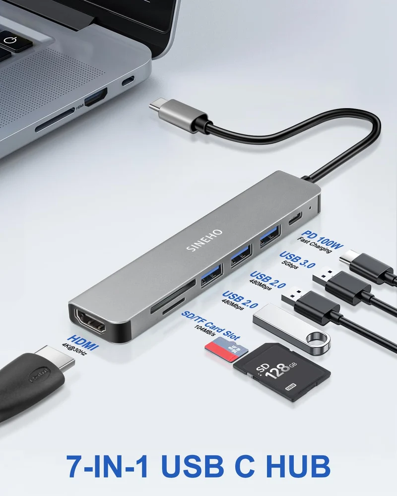 7-in-1 USB C Hub HDMI 4K SD/TF-Kartenleser
