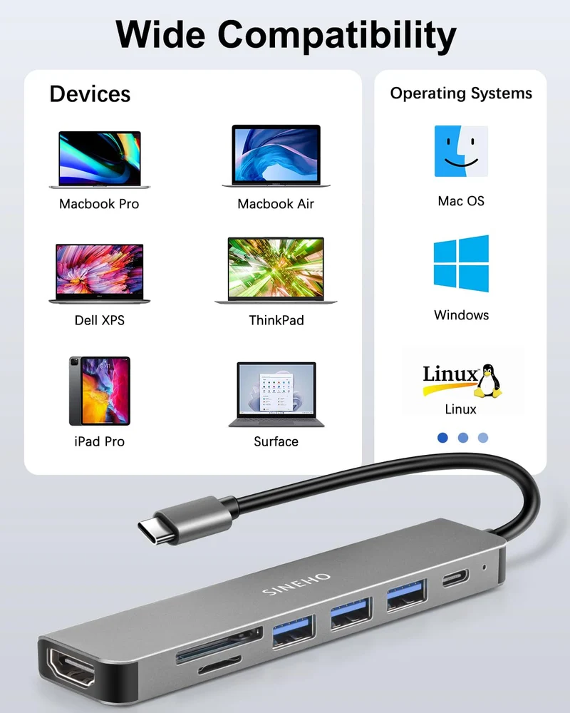7-in-1 USB C Hub HDMI 4K SD/TF-Kartenleser