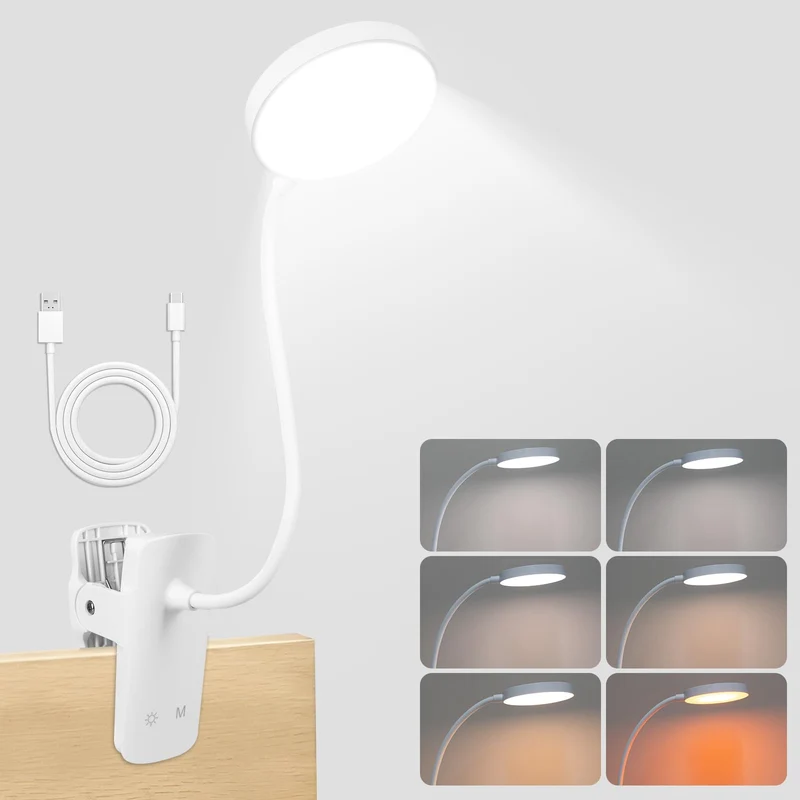 Akku Leselampe Bett mit Klemme, 36 LED Klemmleuchte, 6 Farbtemperaturen