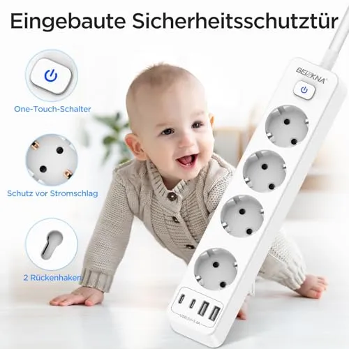 Steckdosenleiste 4 USB Mehrfachsteckdose 2 USB C mit 1.8M Kabel Schalter