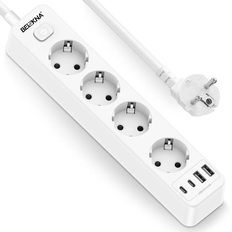 Steckdosenleiste 4 USB Mehrfachsteckdose 2 USB C mit 1.8M Kabel Schalter