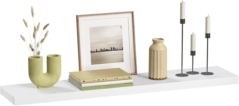 eSituro Wandregal, schwebendes Regal für Wandmontage, Schweberegal Hängeregal Wandbrett im Wohnzimmer Schlafzimmer Küche Badezimmer, weiß modern, MDF, 100x3,8x22,9 cm