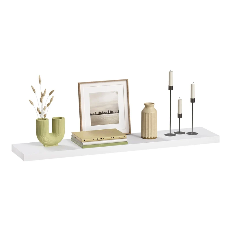 eSituro Wandregal, schwebendes Regal für Wandmontage, Schweberegal Hängeregal Wandbrett im Wohnzimmer Schlafzimmer Küche Badezimmer, weiß modern, MDF, 100x3,8x22,9 cm