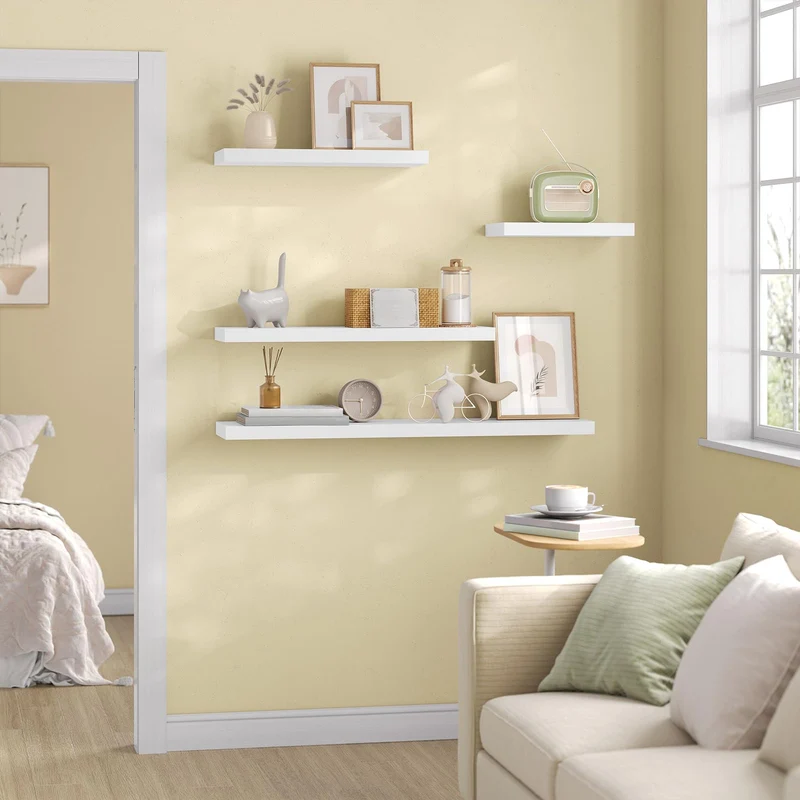 eSituro Wandregal, schwebendes Regal für Wandmontage, Schweberegal Hängeregal Wandbrett im Wohnzimmer Schlafzimmer Küche Badezimmer, weiß modern, MDF, 100x3,8x22,9 cm