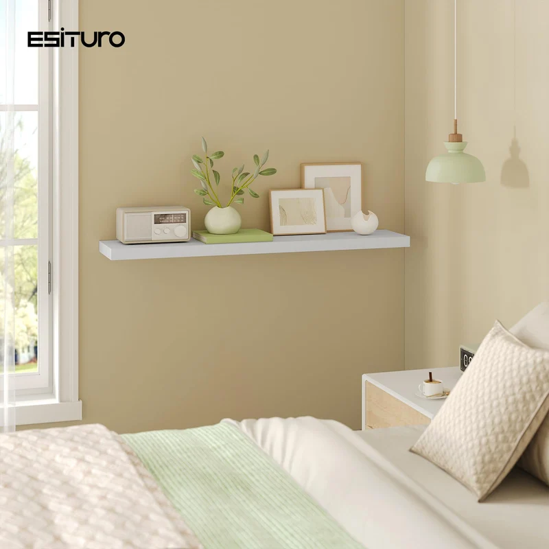 eSituro Wandregal, schwebendes Regal für Wandmontage, Schweberegal Hängeregal Wandbrett im Wohnzimmer Schlafzimmer Küche Badezimmer, weiß modern, MDF, 100x3,8x22,9 cm