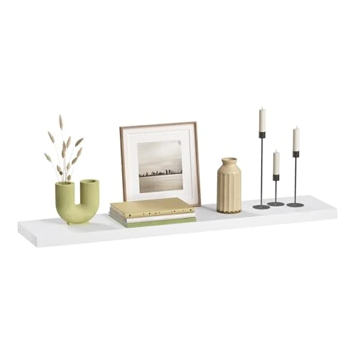eSituro Wandregal, schwebendes Regal für Wandmontage, Schweberegal Hängeregal Wandbrett im Wohnzimmer Schlafzimmer Küche Badezimmer, weiß modern, MDF, 100x3,8x22,9 cm