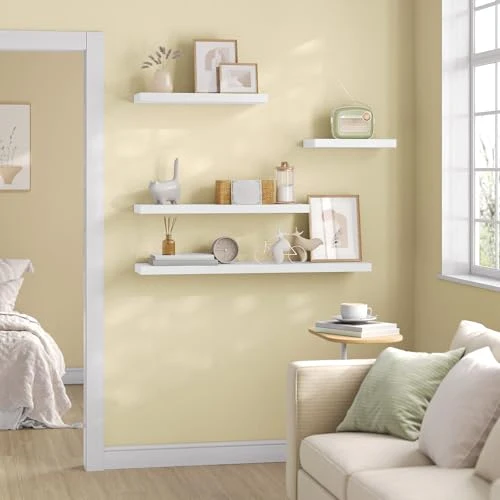 eSituro Wandregal, schwebendes Regal für Wandmontage, Schweberegal Hängeregal Wandbrett im Wohnzimmer Schlafzimmer Küche Badezimmer, weiß modern, MDF, 100x3,8x22,9 cm