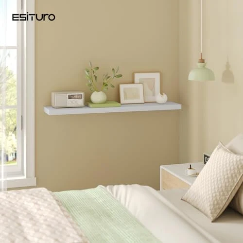 eSituro Wandregal, schwebendes Regal für Wandmontage, Schweberegal Hängeregal Wandbrett im Wohnzimmer Schlafzimmer Küche Badezimmer, weiß modern, MDF, 100x3,8x22,9 cm