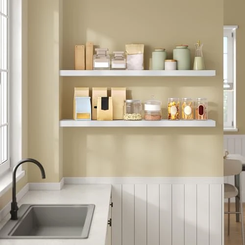 eSituro Wandregal, schwebendes Regal für Wandmontage, Schweberegal Hängeregal Wandbrett im Wohnzimmer Schlafzimmer Küche Badezimmer, weiß modern, MDF, 100x3,8x22,9 cm