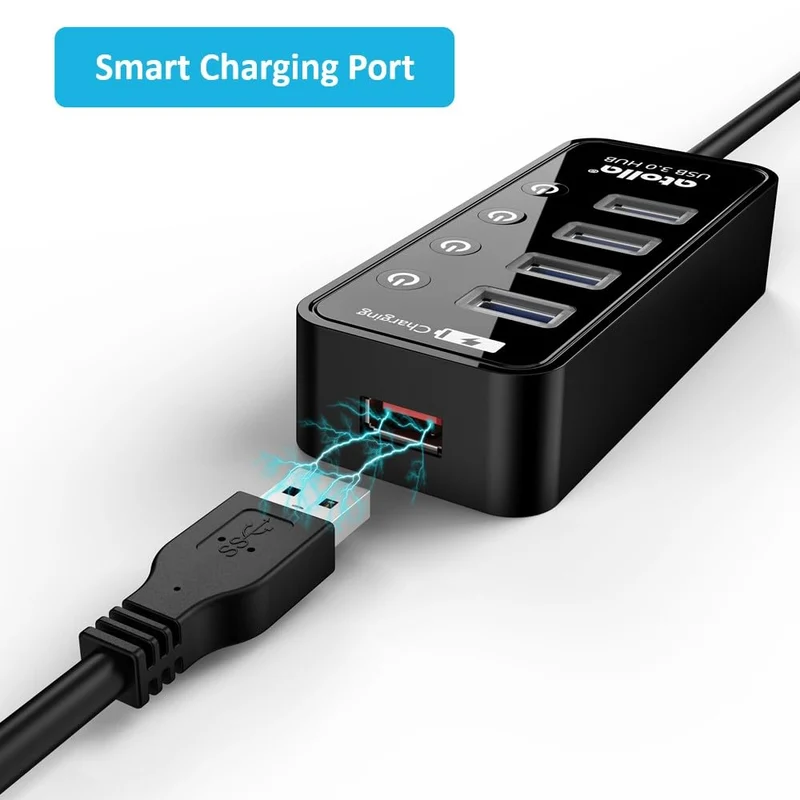 USB Hub mit Netzteil, atolla USB 3.0 Hub Aktiv mit 4 Ports SuperSpeed Datenübertragung und Schalter, USB Verteiler mit Intelligenter Charging Port und 15W(5V/3A) Netzteil Adapter