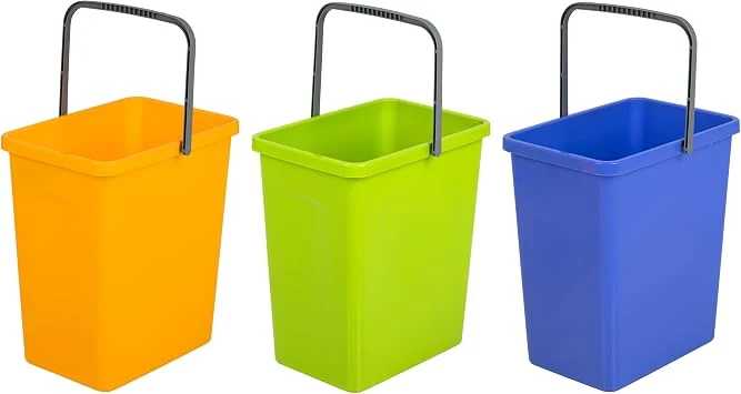 BranQ - Home essential Universelles Set mit 3 Körben zur Abfalltrennung mit praktischem Griff aus hochwertigem BPA-Material, Gelb/Grün/Blau, 17,5x26x29 cm (LxBxH), 5901098049603
