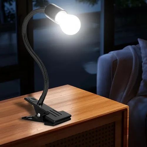 Vaileal 2 Stück Klemmleuchte: LED-Lampenfassung E27, E27 Lampenfassung mit Clip, Klemmlampe 360° Einstellbar Flexiblem Schwanenhals für Lesen Innen Beleuchtung, Bett Nachtlesen (Schwarz)