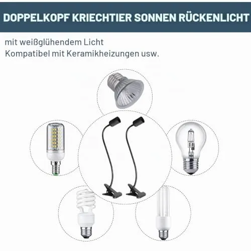 Vaileal 2 Stück Klemmleuchte: LED-Lampenfassung E27, E27 Lampenfassung mit Clip, Klemmlampe 360° Einstellbar Flexiblem Schwanenhals für Lesen Innen Beleuchtung, Bett Nachtlesen (Schwarz)