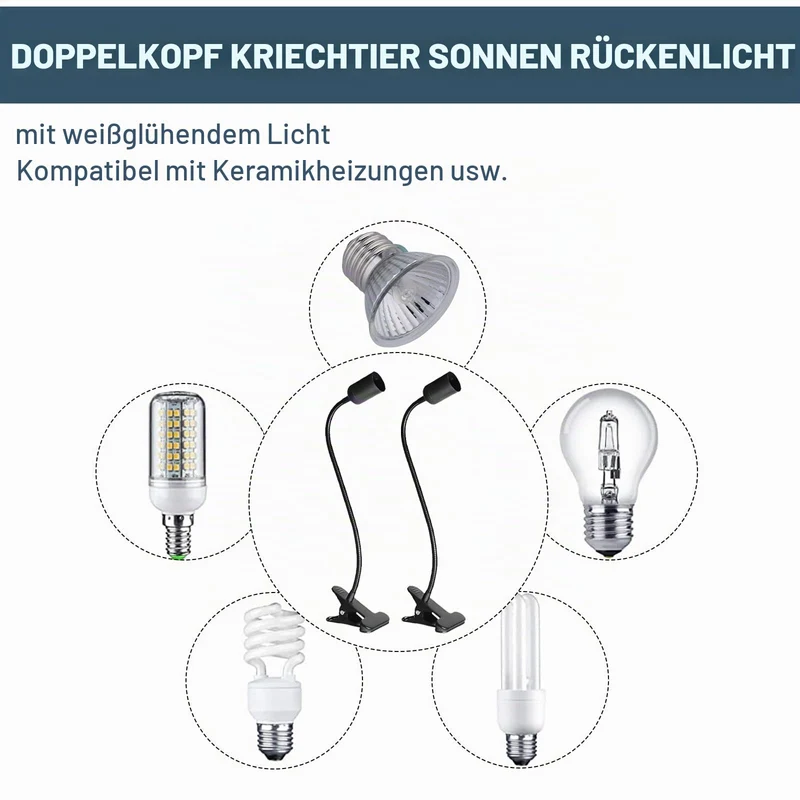 Vaileal 2 Stück Klemmleuchte: LED-Lampenfassung E27, E27 Lampenfassung mit Clip, Klemmlampe 360° Einstellbar Flexiblem Schwanenhals für Lesen Innen Beleuchtung, Bett Nachtlesen (Schwarz)