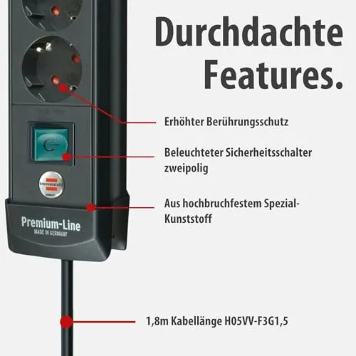 Brennenstuhl Premium-Line Steckdosenleiste 4-Fach, 1,8m