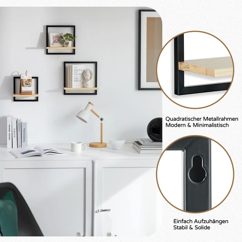 Wandregal Holz Wanddeko Wohnzimmer, 3er Set Kleines Regal Wand