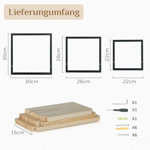 Wandregal Holz Wanddeko Wohnzimmer, 3er Set Kleines Regal Wand