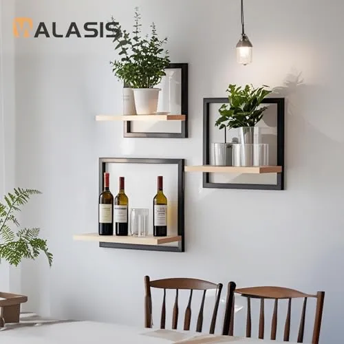 Wandregal Holz Wanddeko Wohnzimmer, 3er Set Kleines Regal Wand