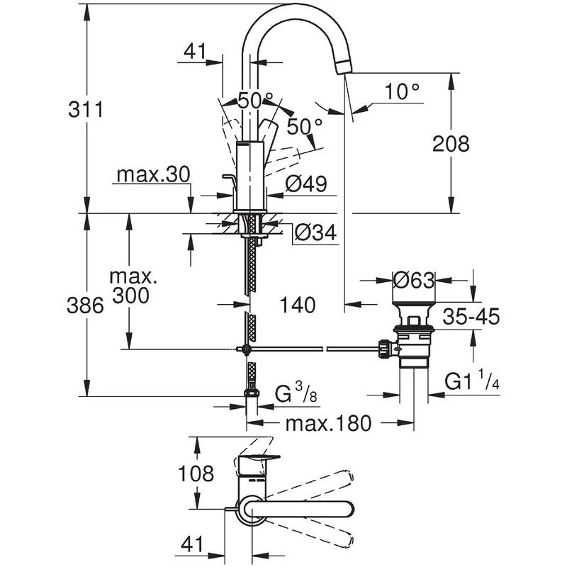 GROHE: Waschtisch- Einhandmischer BauEdge L, Hochdruck, verchromt 17739 14 cm