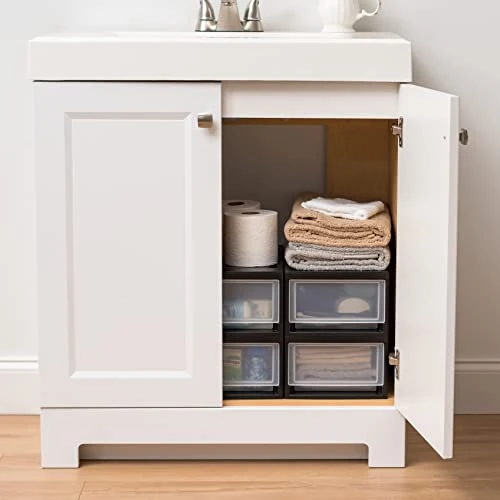 Iris Ohyama 4er-Set Schubladenbox 7L, Kompakter Kunststoff-Organizer, Stapelbar & Robust, Aufbewahrungsbox für Badezimmer, Basteln & Regale, Schwarz, MSD-1
