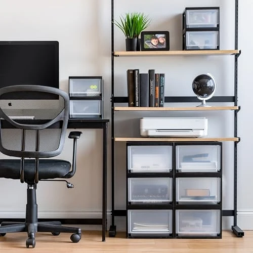 Iris Ohyama 4er-Set Schubladenbox 7L, Kompakter Kunststoff-Organizer, Stapelbar & Robust, Aufbewahrungsbox für Badezimmer, Basteln & Regale, Schwarz, MSD-1