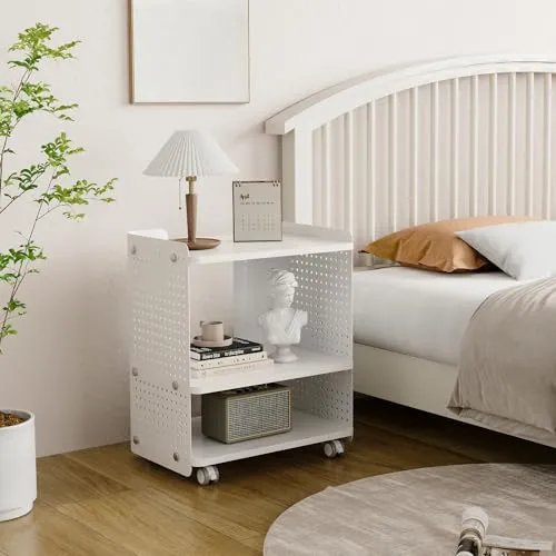 Fenge Druckertisch mit Rädern Mobiler Druckerhalter mit Pegboard 3 Ebene Druckerständer/Rollcontainer mit Organizer Regal Aktenschrank für Büro Zuhause 45,3x33,5x53,5cm (Weiß)