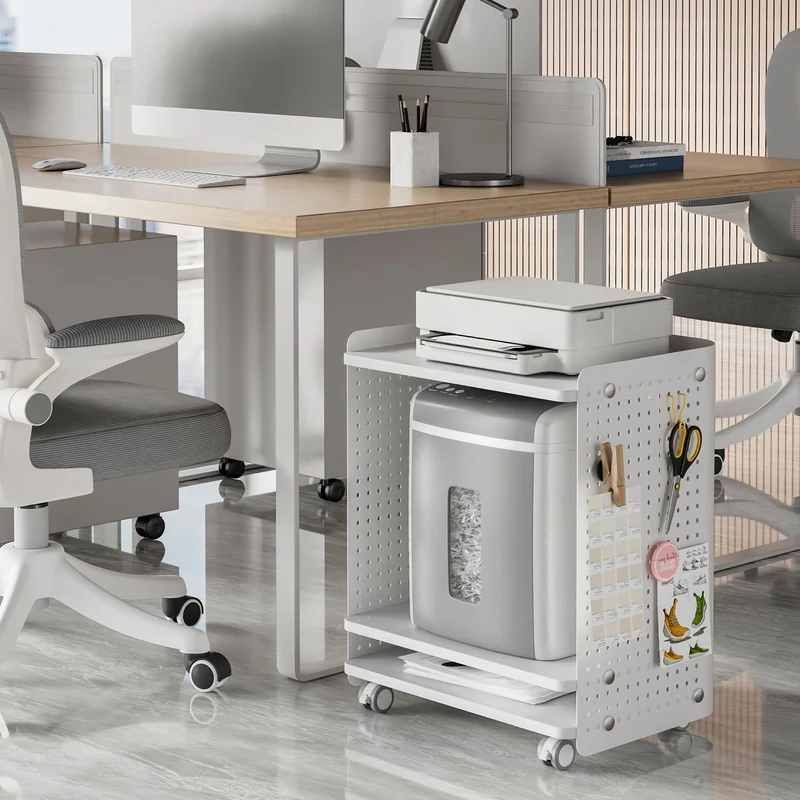 Fenge Druckertisch mit Rädern Mobiler Druckerhalter mit Pegboard 3 Ebene Druckerständer/Rollcontainer mit Organizer Regal Aktenschrank für Büro Zuhause 45,3x33,5x53,5cm (Weiß)