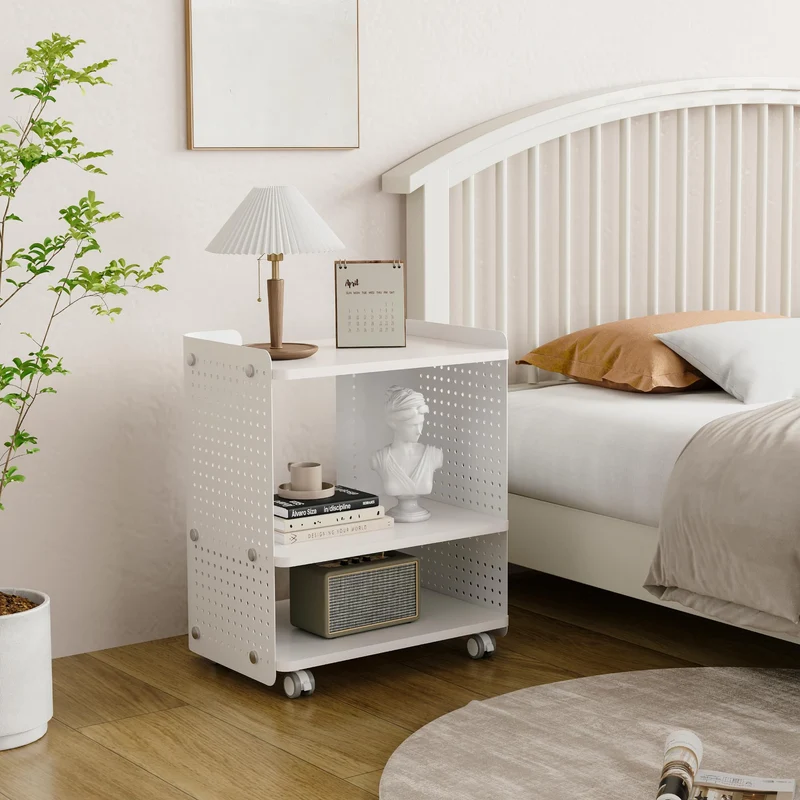 Fenge Druckertisch mit Rädern Mobiler Druckerhalter mit Pegboard 3 Ebene Druckerständer/Rollcontainer mit Organizer Regal Aktenschrank für Büro Zuhause 45,3x33,5x53,5cm (Weiß)