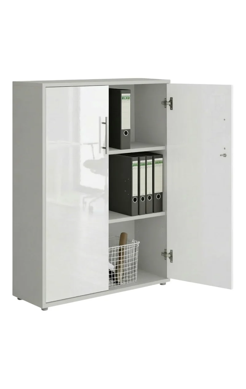 moebel-dich-auf Aktenschrank TABOR in lichtgrau weiß Hochglanz 2 Türen (B/H/T): 84,4 x 113,6 x 33 cm