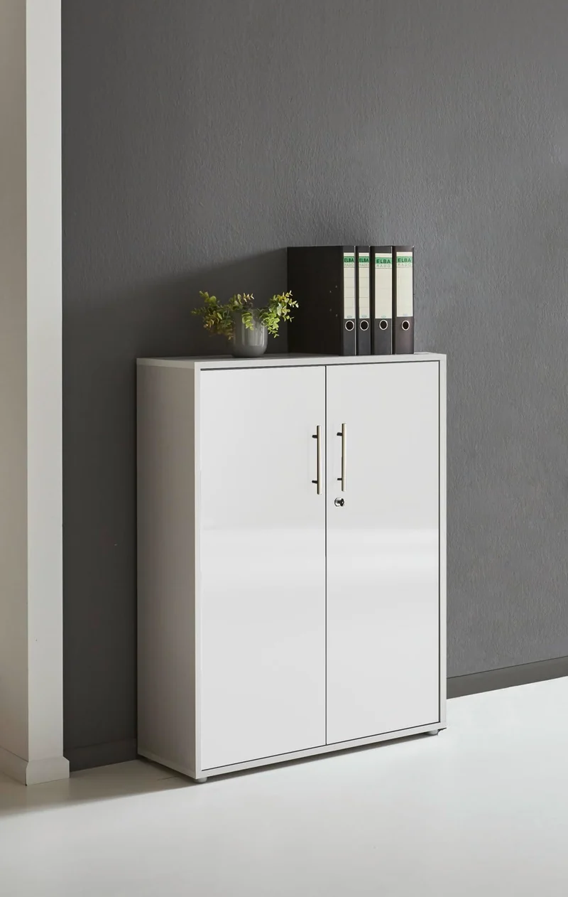 moebel-dich-auf Aktenschrank TABOR in lichtgrau weiß Hochglanz 2 Türen (B/H/T): 84,4 x 113,6 x 33 cm